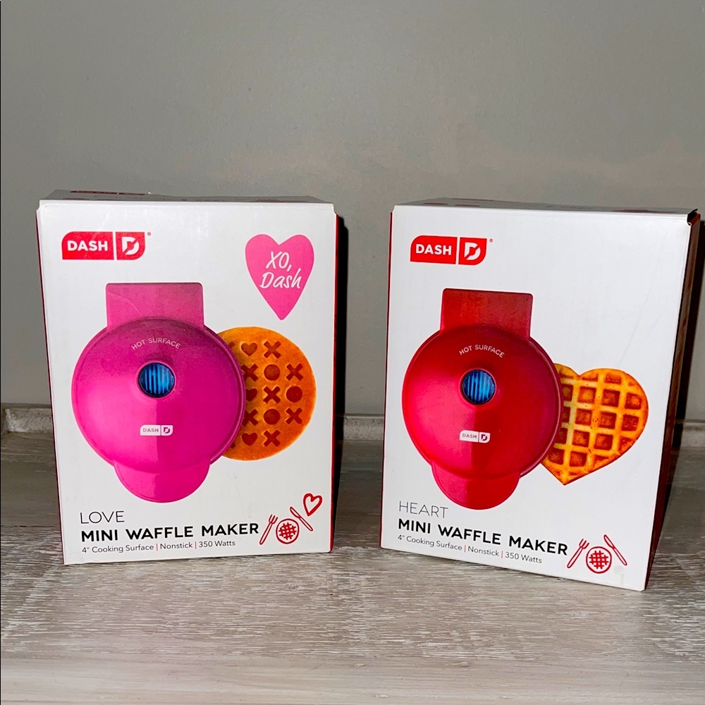 Dash Pink and Red Mini Waffle Maker Set